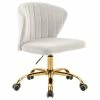 New 🧨 Meridian Furniture Finley Swivel And Adjustable Velvet Office Chair, Cream, Rich Gold Base 🔔