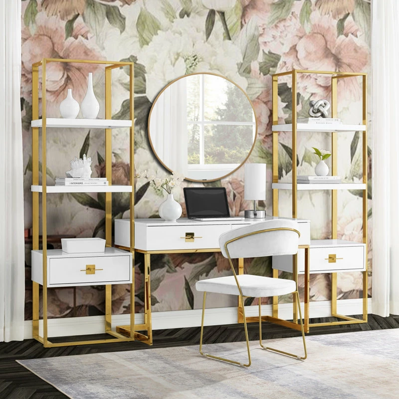 Discount ๐ Nicole Miller Moku Desk, 2 Drawers, White And Gold ๐คฉ 2 Discount ๐ Nicole Miller Moku Desk, 2 Drawers, White And Gold ๐คฉ - Image 2