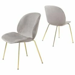 Best reviews of ⌛ Decor Love Set Of 2 Dining Chair, Brass Metal Legs With Light Gray Velvet Upholstered Seat 🔥