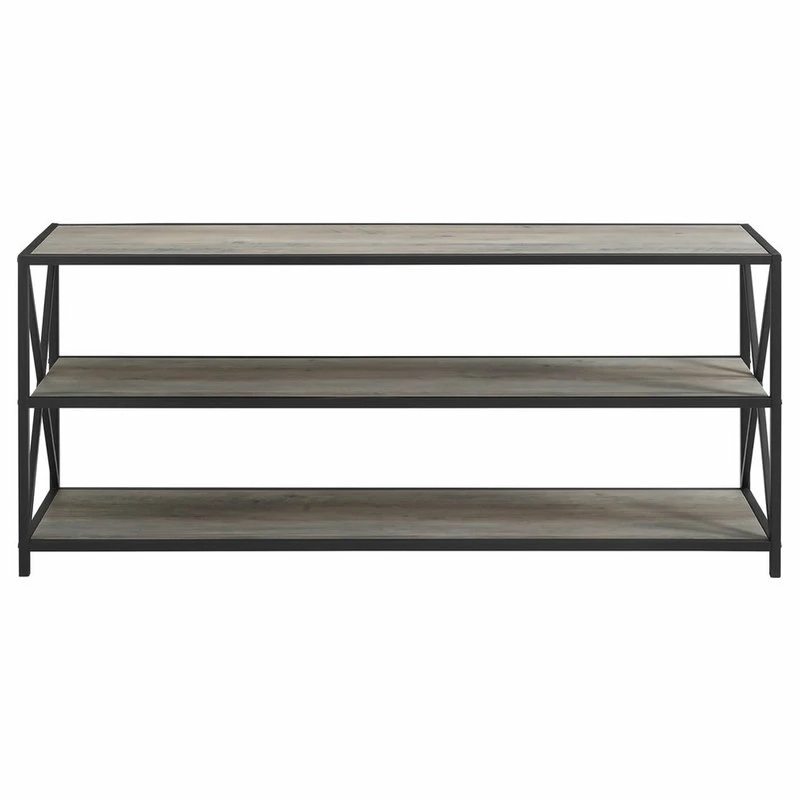 Promo 😍 Walker Edison 60" Wide X-Frame Metal And Wood Bookshelf - Grey Wash 🔔 2 Promo 😍 Walker Edison 60" Wide X-Frame Metal And Wood Bookshelf - Grey Wash 🔔 - Image 2