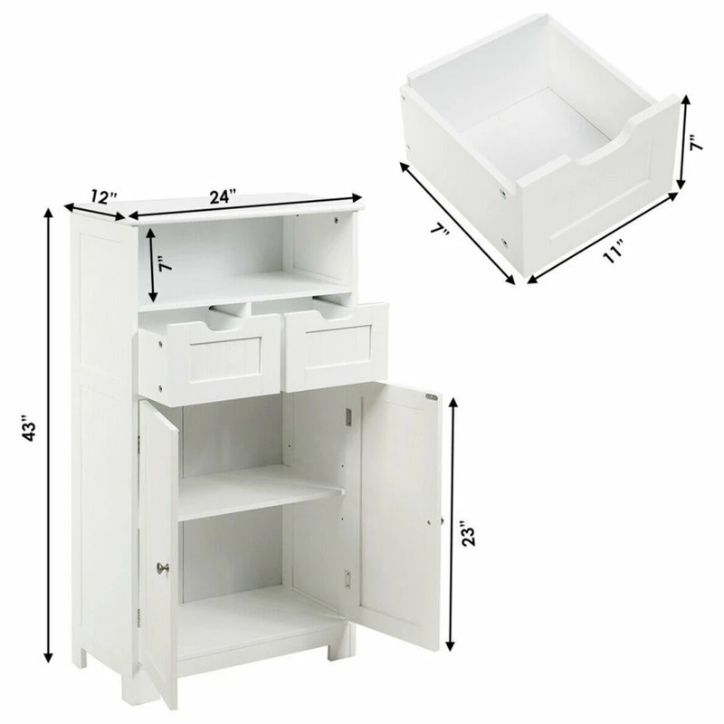 Buy ๐ Gymax Bathroom Floor Cabinet Wooden Storage Organizer Side Cabinet W/2 Drawer 2 ๐ 2 Buy ๐ Gymax Bathroom Floor Cabinet Wooden Storage Organizer Side Cabinet W/2 Drawer 2 ๐ - Image 2
