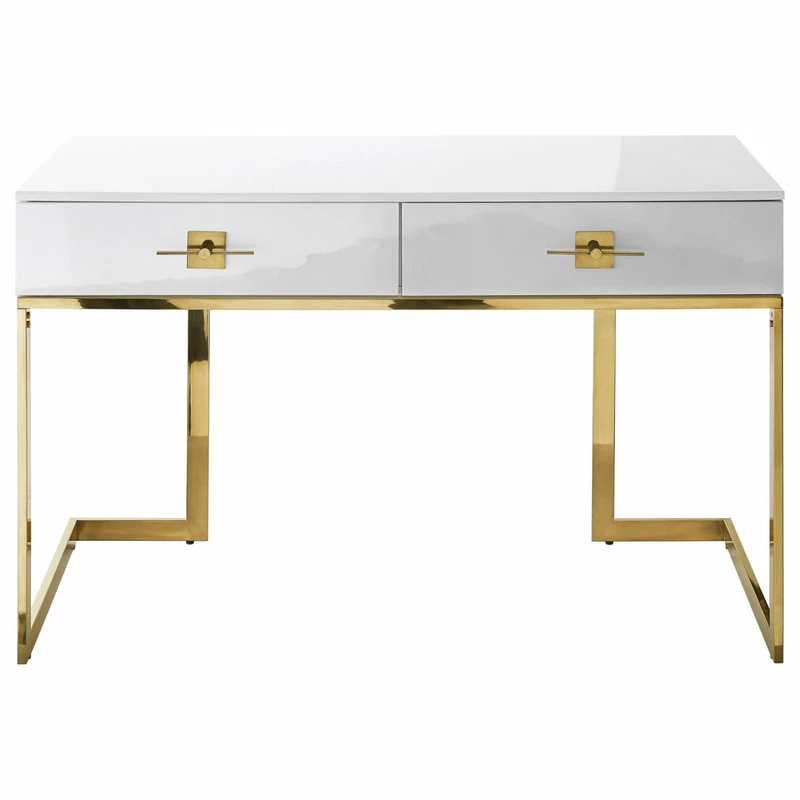Discount ๐ Nicole Miller Moku Desk, 2 Drawers, White And Gold ๐คฉ 4 Discount ๐ Nicole Miller Moku Desk, 2 Drawers, White And Gold ๐คฉ - Image 4