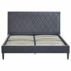 Brand new ๐ฏ Decor Love Modern Platform Bed, Charcoal Upholstery & Diamond Tufted Headboard, Queen โค๏ธ
