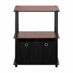 Hot Sale ๐ฅ Furinno 3-Tier Multipurpose Storage Rack Shelving Unit With Bins, Dark Cherry/Black โ