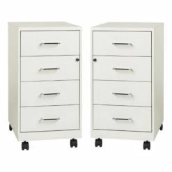 Buy 👍 Home Square 2 Piece Metal Mobile Organizer Set With 4 Drawer In Pearl White 💯