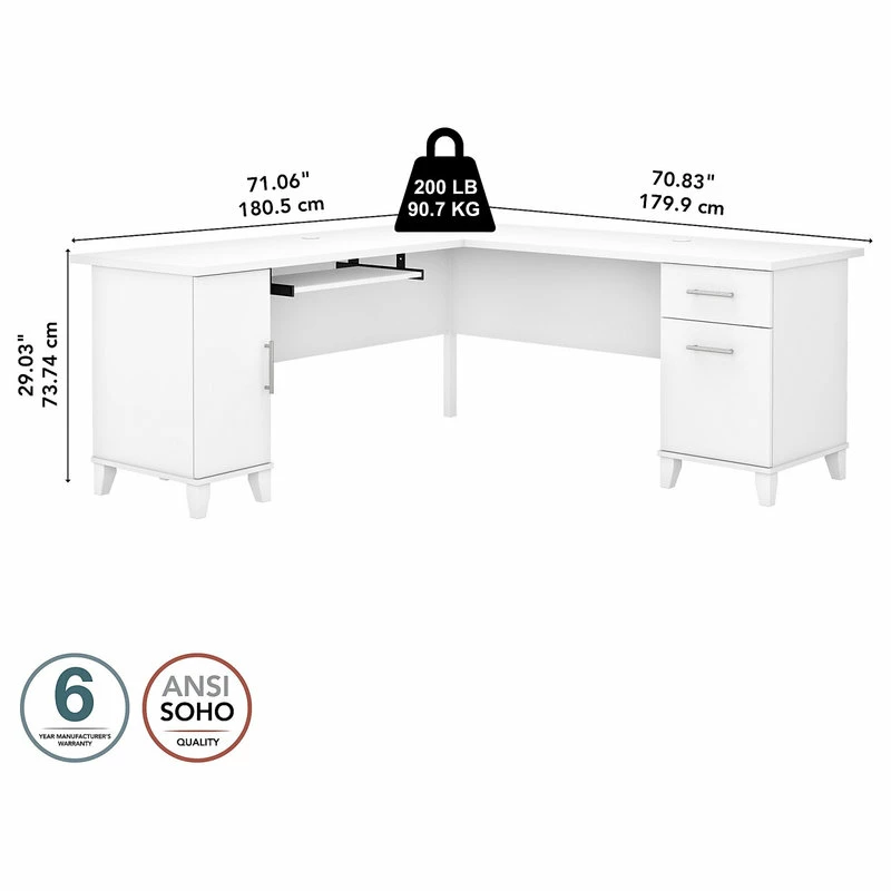 Best Pirce 😀 Bush Industries Somerset 72W L Shaped Desk With Storage, White 😀 6 Best Pirce 😀 Bush Industries Somerset 72W L Shaped Desk With Storage, White 😀 - Image 6
