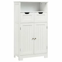 Buy 😉 Gymax Bathroom Floor Cabinet Wooden Storage Organizer Side Cabinet W/2 Drawer 2 😉
