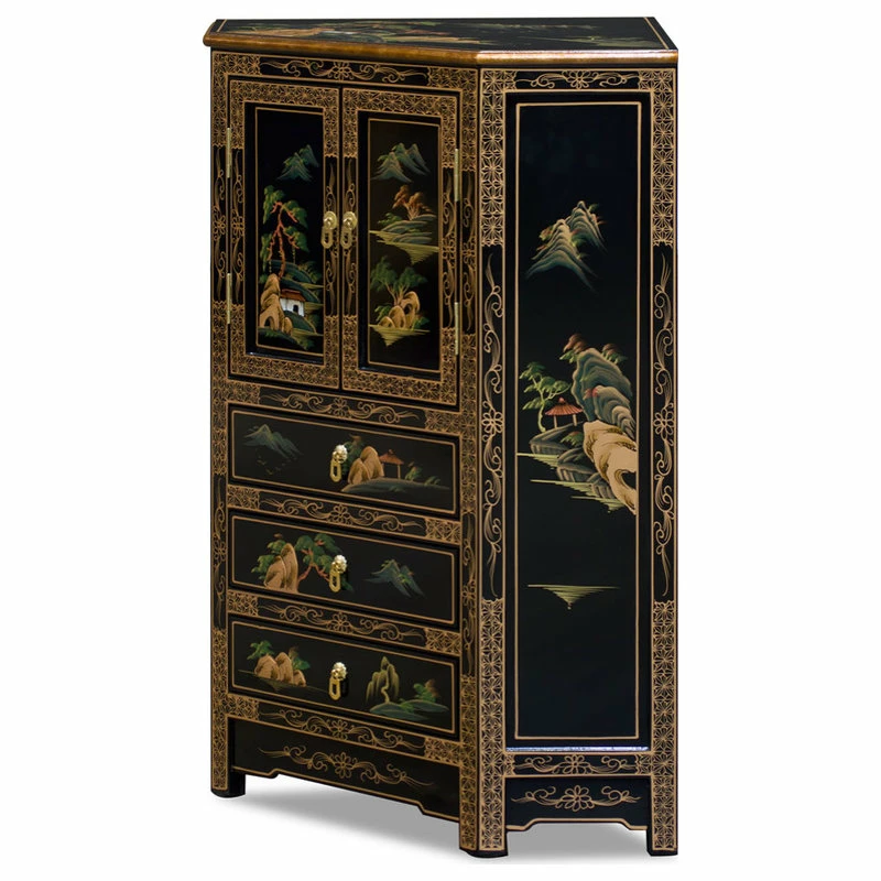 Deals ✨ China Furniture And Arts Black Lacquer Chinoiserie Landscape Oriental Corner Cabinet 🤩 3 Deals ✨ China Furniture And Arts Black Lacquer Chinoiserie Landscape Oriental Corner Cabinet 🤩 - Image 3