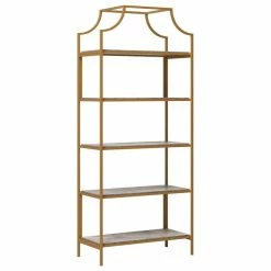Best reviews of ๐ Sauder International Lux 5-Shelf Metal Frame Bookcase Gold Satin/Faux Deco Stone ๐
