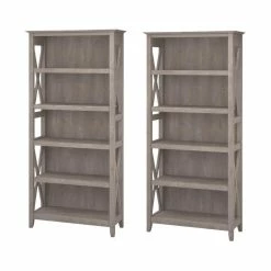 Brand new 🌟 Bush Business Furniture Bush Furniture (Set Of 2) 5 Shelf Bookcase In Washed Gray ⌛