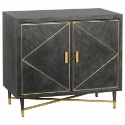 Cheap ✔️ Benzara, Woodland Imprts, The Urban Port Rustic Style Mango Wood Cabinet With Dual Door Storage, Gray And Gold 😉