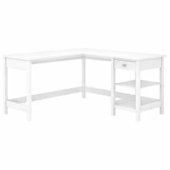 Outlet 😍 Bush Industries Broadview 60W L-Shaped Computer Desk With Storage, White 🥰