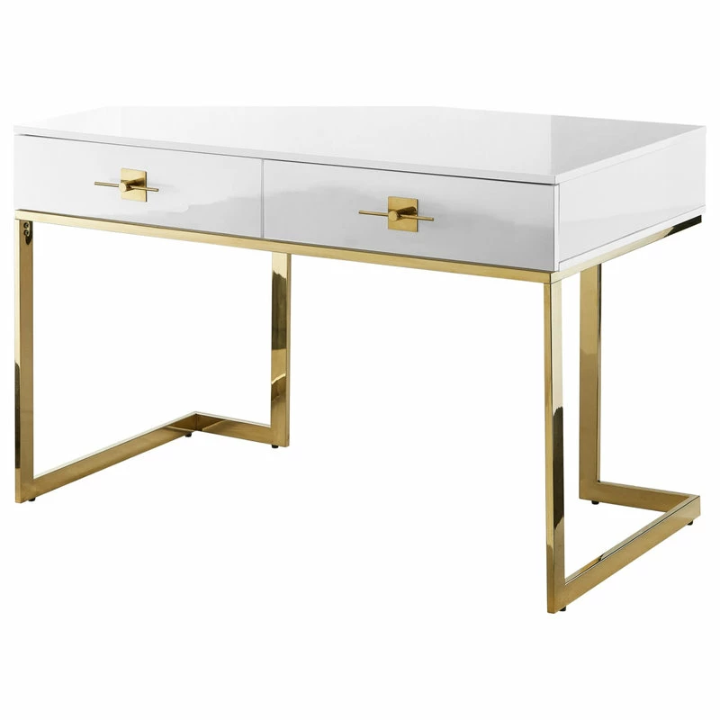 Discount ๐ Nicole Miller Moku Desk, 2 Drawers, White And Gold ๐คฉ 1 Discount ๐ Nicole Miller Moku Desk, 2 Drawers, White And Gold ๐คฉ