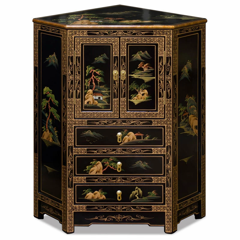 Deals ✨ China Furniture And Arts Black Lacquer Chinoiserie Landscape Oriental Corner Cabinet 🤩 1 Deals ✨ China Furniture And Arts Black Lacquer Chinoiserie Landscape Oriental Corner Cabinet 🤩