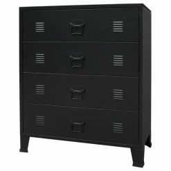 Budget 👍 Vida XL LLC VidaXL Chest Of Drawers Metal Industrial Style Black Sideboard Storage Cabinet ⌛