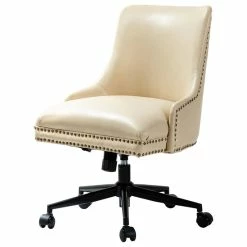 Best Pirce ✔️ Karat Home Upholstered Swivel Task Chair With Nailhead Trim, Ivory ❤️