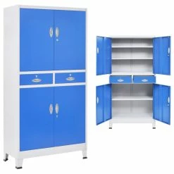 Buy ⌛ Vida XL LLC VidaXL Office Cabinet With 4 Doors Metal Gray And Blue Filing Storage Cabinet ✨