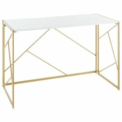 Best Pirce ✔️ Lumisource Folia Contemporary Desk With Gold Metal And White MDF OFD-FOLIA AUW 🛒