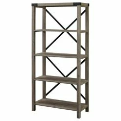 Brand new 💯 Walker Edison 64" Wood Farmhouse Metal X-Frame Bookcase - Grey Wash 👍