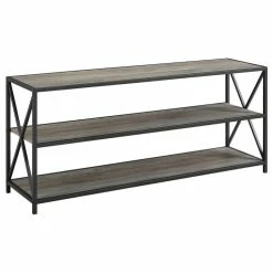 Promo 😍 Walker Edison 60" Wide X-Frame Metal And Wood Bookshelf - Grey Wash 🔔