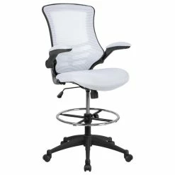 Promo โค๏ธ Flash Furniture Mid-Back White Mesh Ergonomic Drafting Chair With Adjustable Foot Ring And... ๐