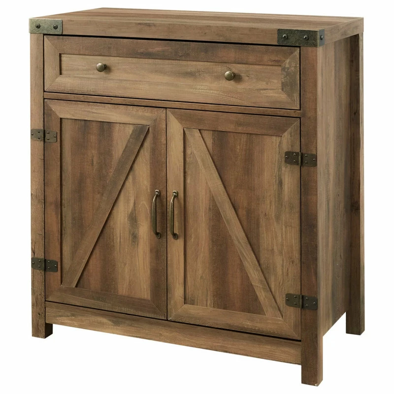 New 💯 Decorn Farmhouse Storage Cabinet, 2 Barn Doors & Large Drawer With Metal Knobs, Brown 🔔 1 New 💯 Decorn Farmhouse Storage Cabinet, 2 Barn Doors & Large Drawer With Metal Knobs, Brown 🔔