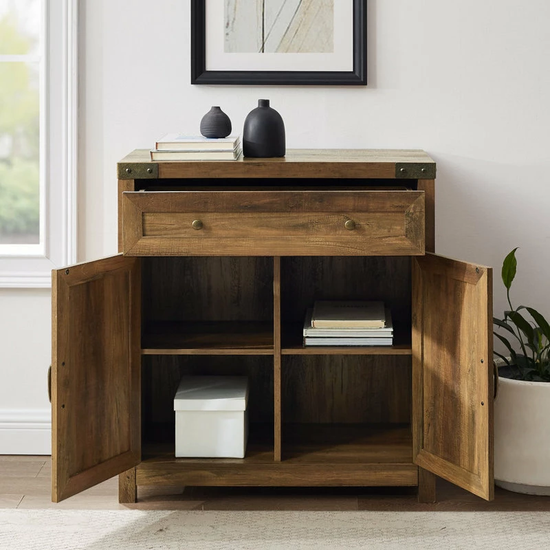 New 💯 Decorn Farmhouse Storage Cabinet, 2 Barn Doors & Large Drawer With Metal Knobs, Brown 🔔 4 New 💯 Decorn Farmhouse Storage Cabinet, 2 Barn Doors & Large Drawer With Metal Knobs, Brown 🔔 - Image 4