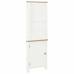 Discount ✔️ Vida XL LLC VidaXL Solid Wood Oak Corner Cabinet Storage Cupboard Bathroom Wooden Locker 🎁