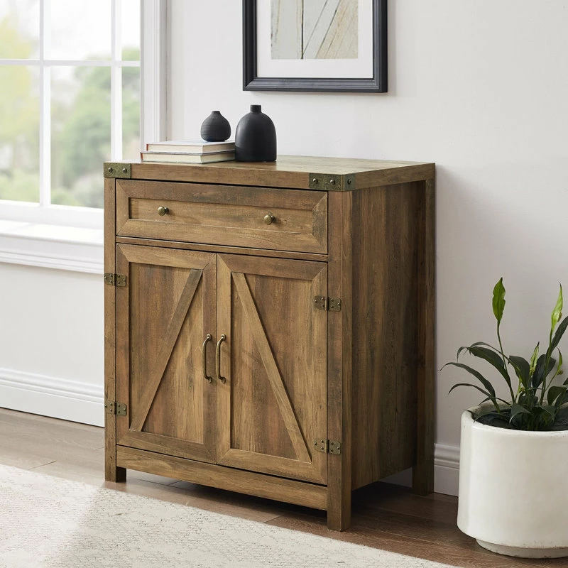 New 💯 Decorn Farmhouse Storage Cabinet, 2 Barn Doors & Large Drawer With Metal Knobs, Brown 🔔 2 New 💯 Decorn Farmhouse Storage Cabinet, 2 Barn Doors & Large Drawer With Metal Knobs, Brown 🔔 - Image 2
