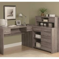 Promo 🔥 Monarch Hollow Core L Shaped Home Office Desk With Hutch In Dark Taupe 🔥