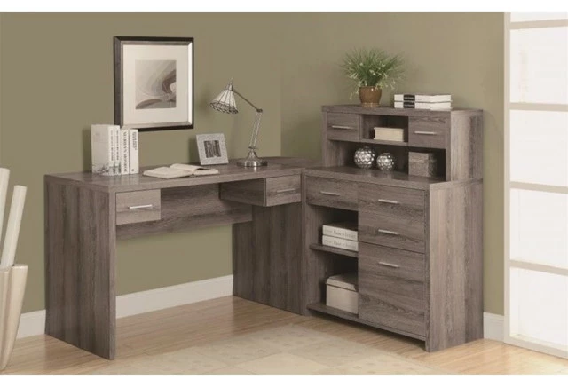 Promo 🔥 Monarch Hollow Core L Shaped Home Office Desk With Hutch In Dark Taupe 🔥 1 Promo 🔥 Monarch Hollow Core L Shaped Home Office Desk With Hutch In Dark Taupe 🔥